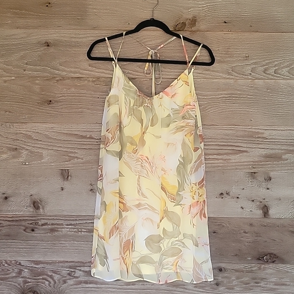 White House Black Market Yellow Floral Mini Dress Size 00